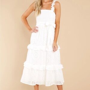 Chic White Eyelet Midi Dress